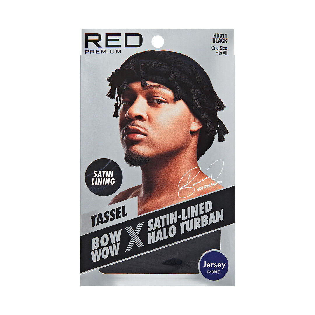RED by KISS BOW WOW X Satin Lined Halo Tassel Turban – Jersey Black product image