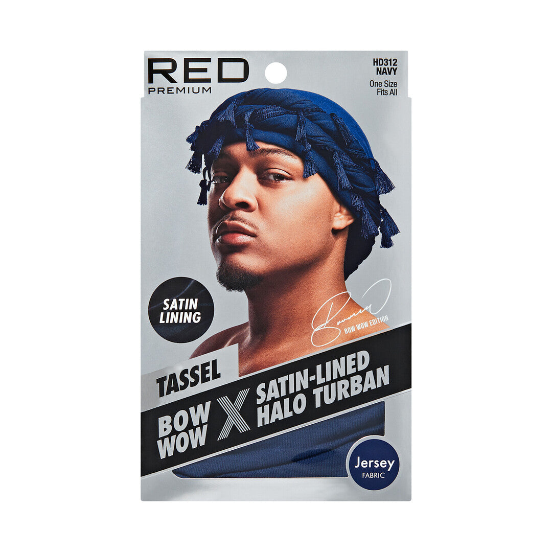 RED by KISS BOW WOW X Satin Lined Halo Tassel Turban – Jersey Navy product image