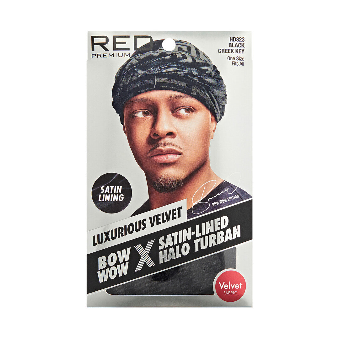 RED Premium BOW WOW Satin-Lined Halo Turban – Velvet Black Greek product image