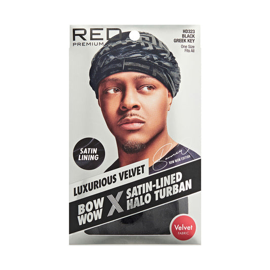 RED Premium BOW WOW Satin-Lined Halo Turban – Velvet Black Greek product image