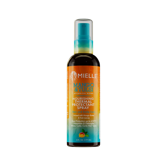 Mielle Mango and Tulsi Nourishing Thermal Protectant Spray 6 oz bottle on white background