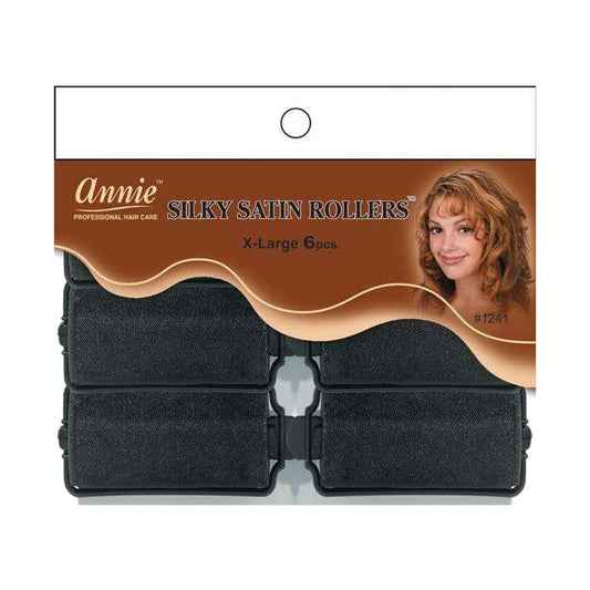 Annie Silky Satin Rollers - X-Large 1 1/4" - Black - 6 Count