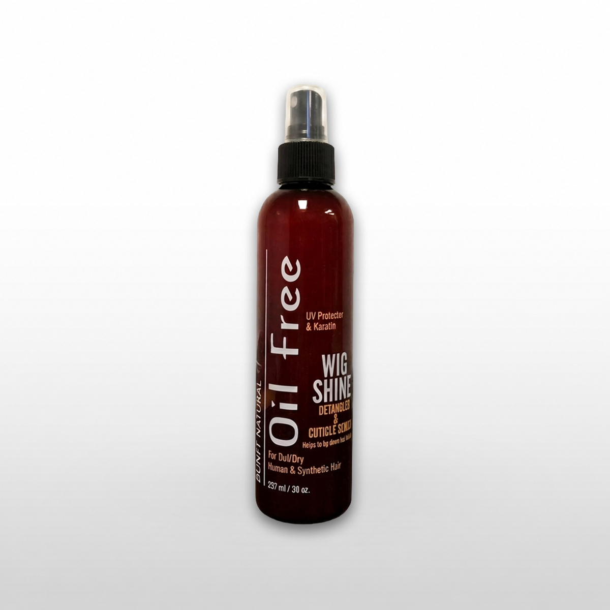 Bonfi Natural Oil-Free Wig Shine Detangler and Cuticle Sealer 8 fl oz spray bottle on white background