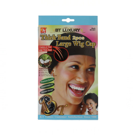 Beauty Town Luxury Coconut Wig Caps with Thick Band – Large – Black – 2 Pack product image