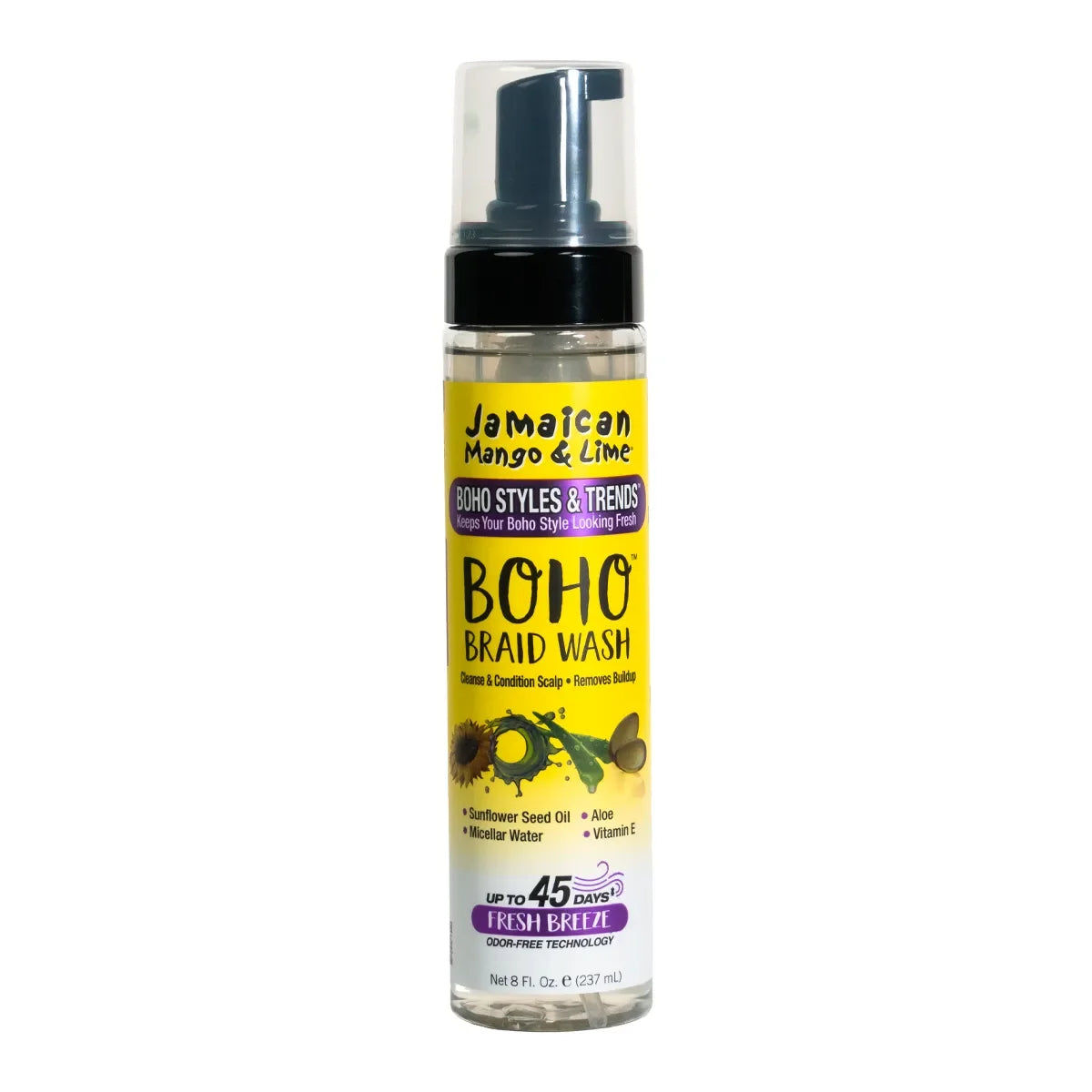 Jamaican Mango & Lime Boho Braid Wash 8 oz foaming-pump bottle on white background