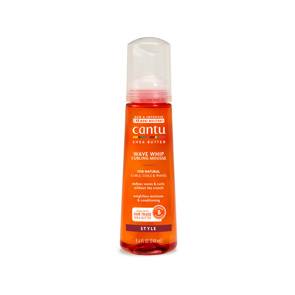 Cantu Shea Butter Wave Whip Curling Mousse 8.4 oz pump bottle on white background