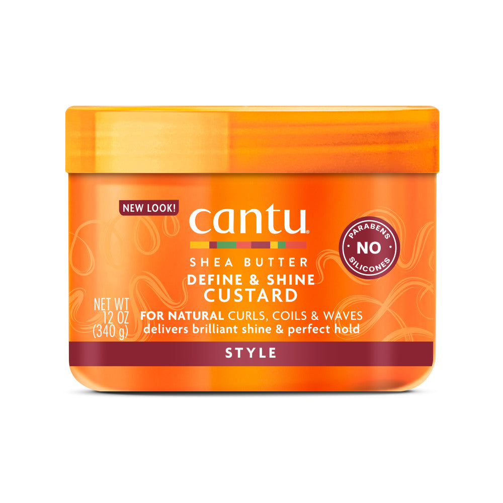 Cantu Shea Butter Define and Shine Custard 12 oz jar on white background