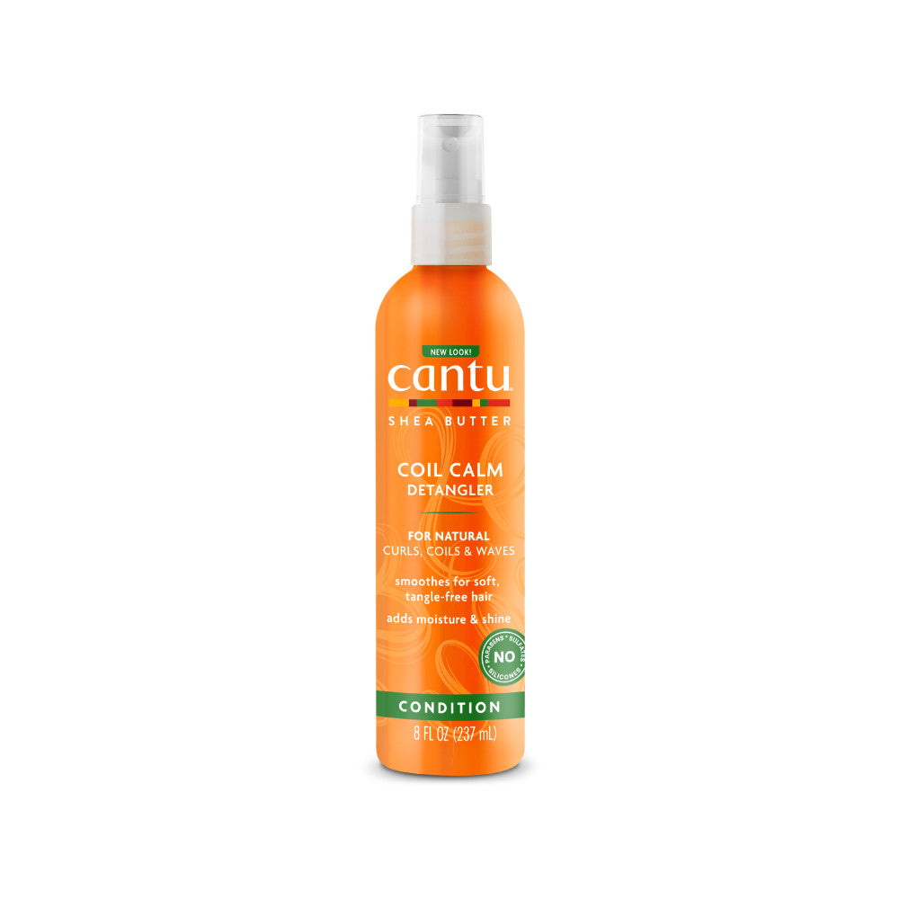 Cantu Shea Butter Coil Calm Detangler 8 oz spray bottle on white background