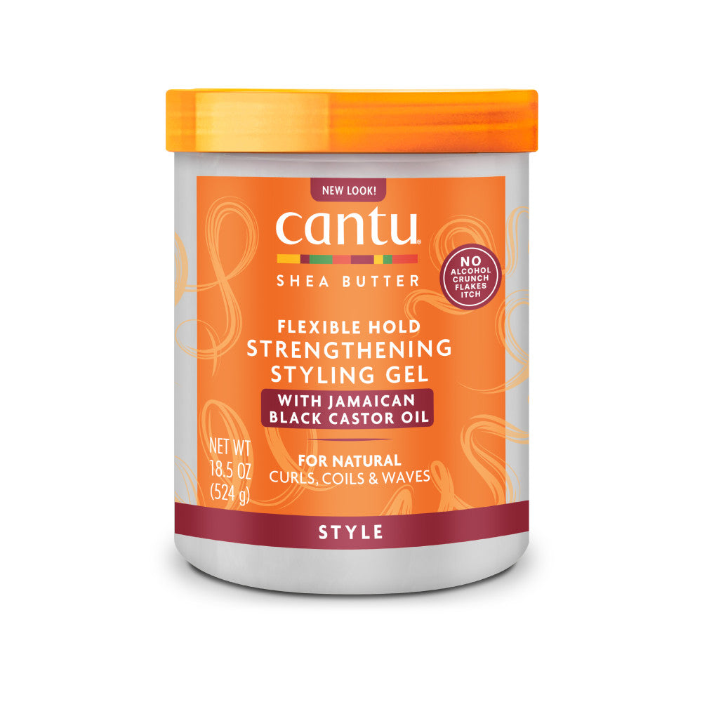 Cantu Shea Butter Strengthening Styling Gel with Jamaican Black Castor Oil 18.5 oz jar on white background