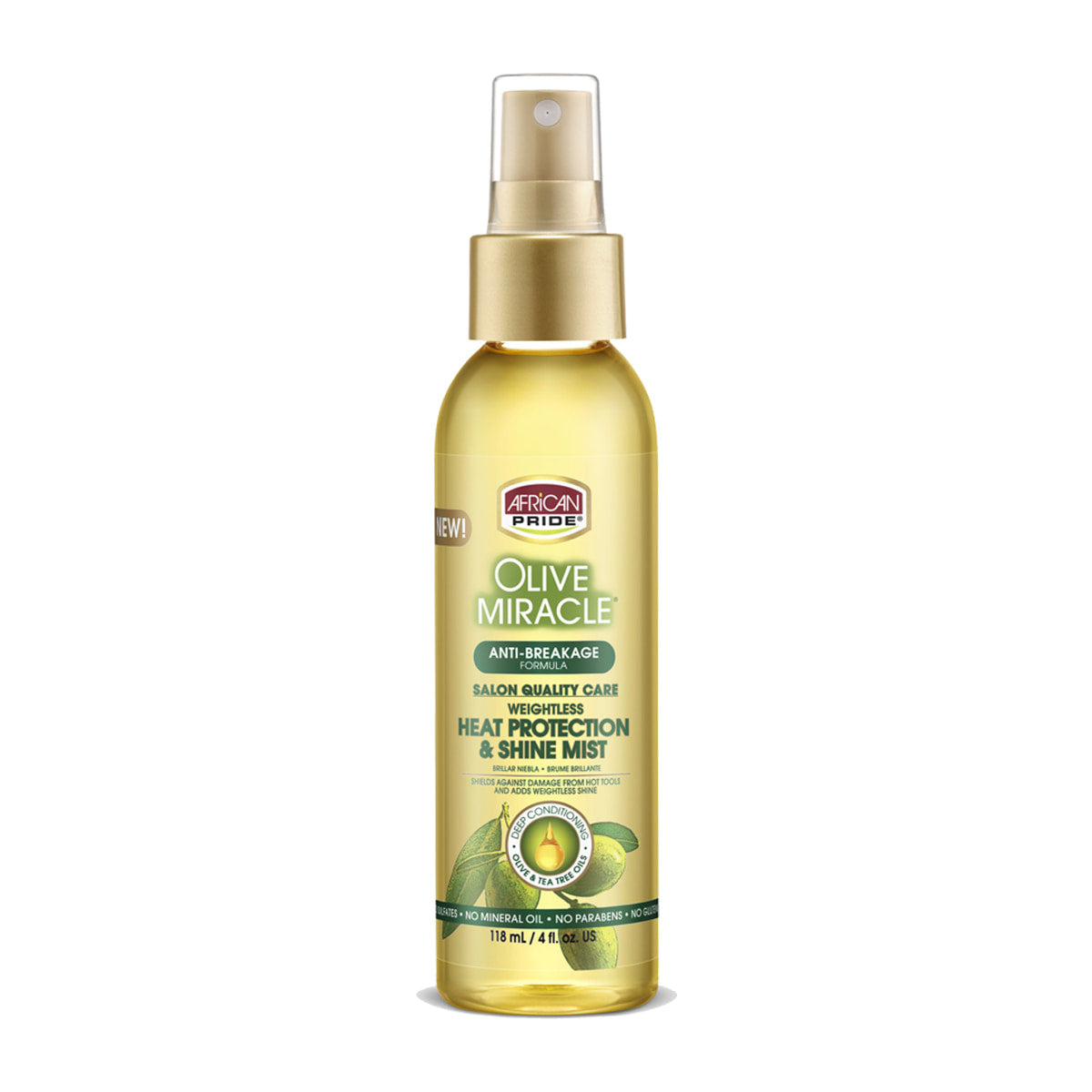 African Pride Olive Miracle Heat Protection & Shine Mist – 4 oz product image on white background