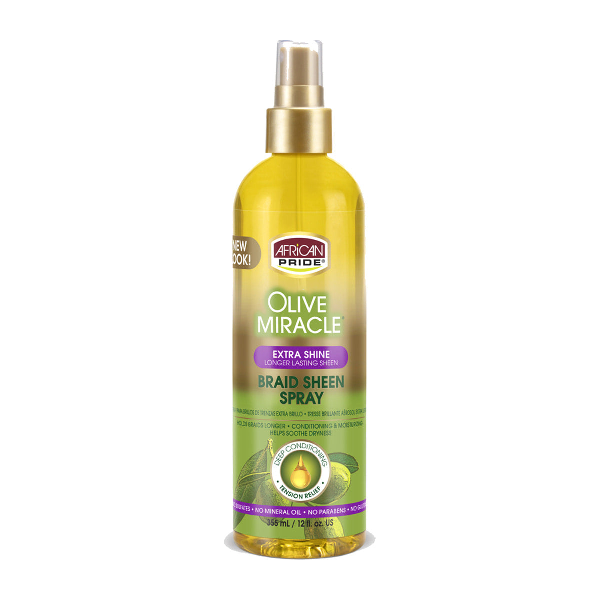 African Pride Olive Miracle Extra Shine Braid Sheen Spray – 12 oz product image on white background