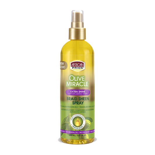 African Pride Olive Miracle Extra Shine Braid Sheen Spray – 12 oz product image on white background