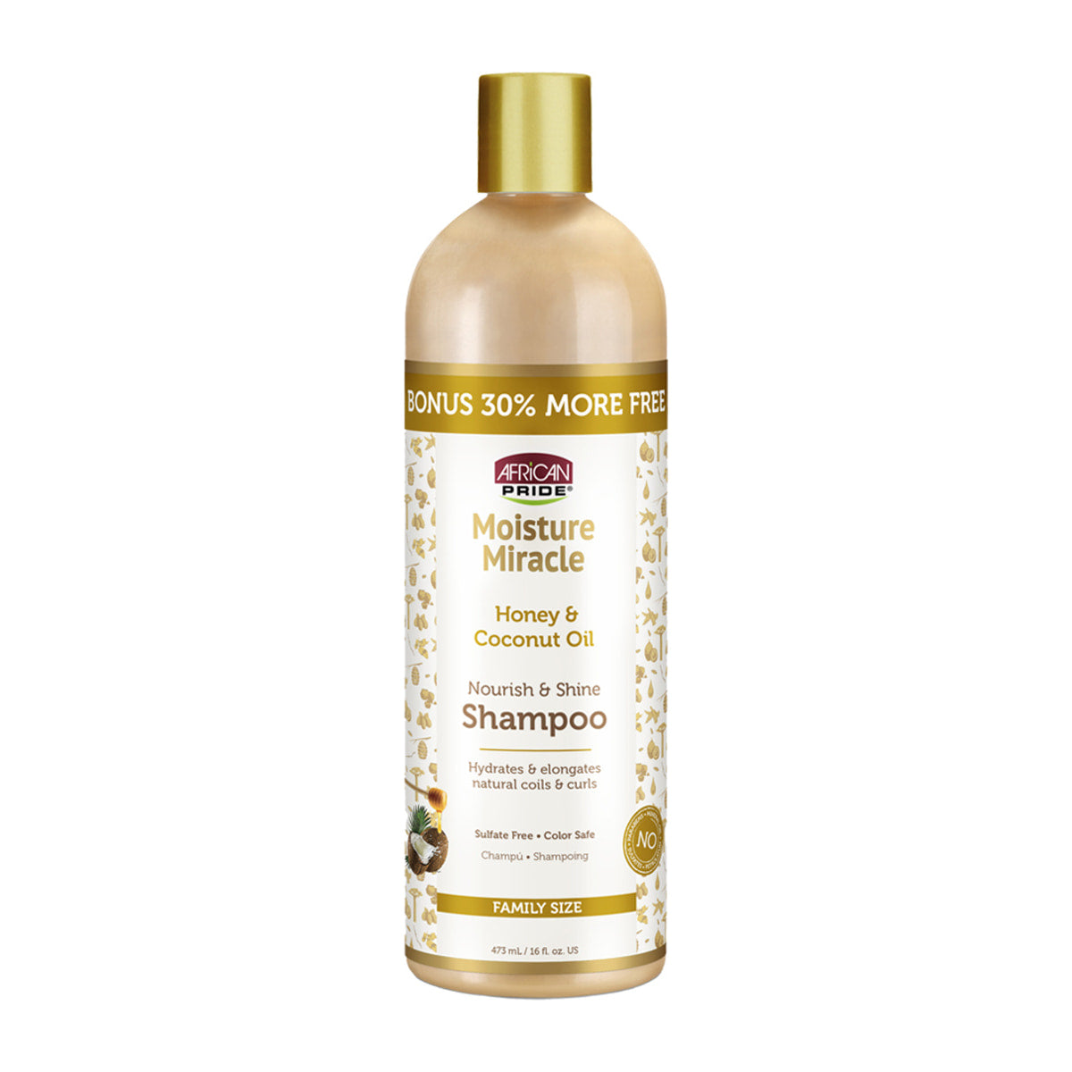 African Pride Moisture Miracle Honey & Coconut Oil Shampoo – 16 oz product image on white background