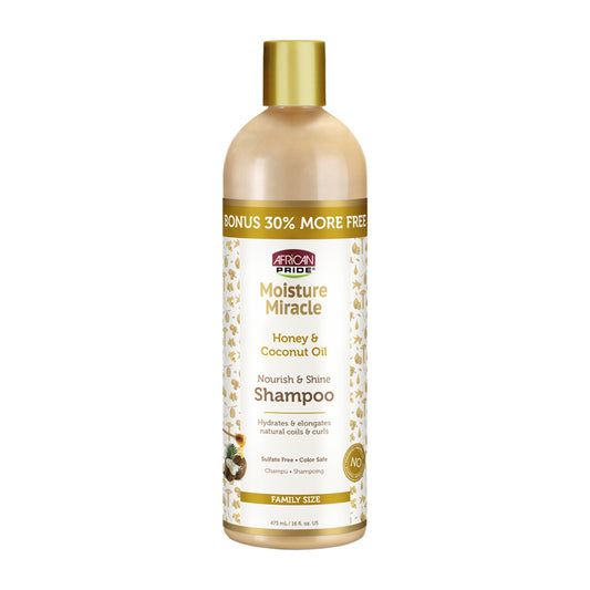 African Pride Moisture Miracle Honey & Coconut Oil Shampoo – 16 oz product image on white background