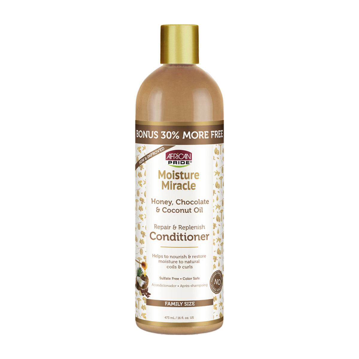 African Pride Moisture Miracle Honey, Chocolate & Coconut Oil Conditioner – 16 oz product image on white background