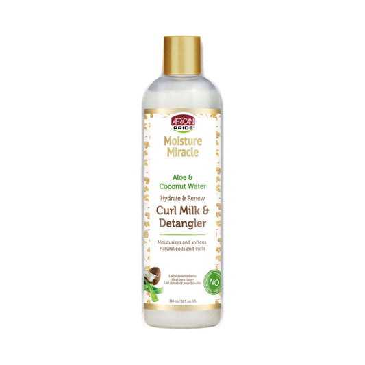 African Pride Moisture Miracle Aloe & Coconut Water Curl Milk & Detangler – 12 oz product image on white background
