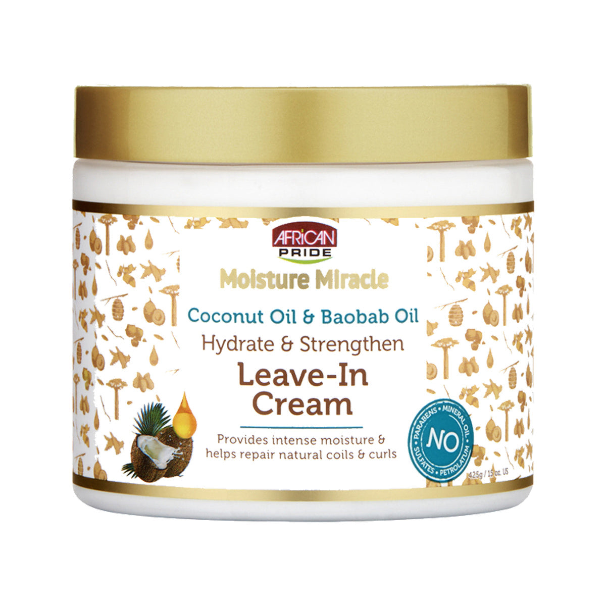 African Pride Moisture Miracle Coconut Oil & Baobab Oil Leave-In Cream – 15 oz product image on white background