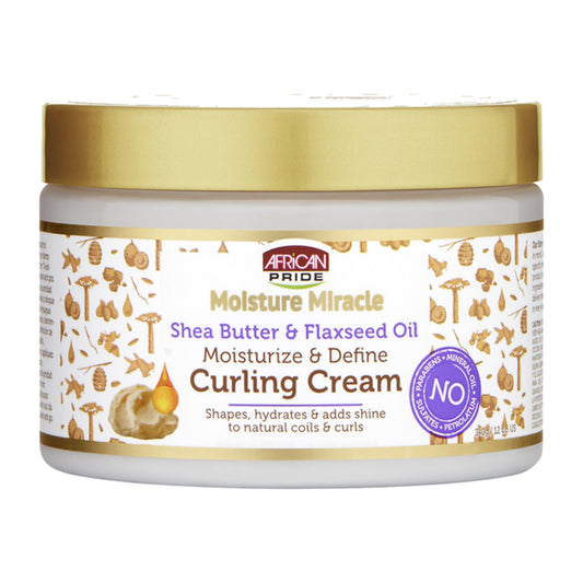 African Pride Moisture Miracle Shea Butter & Flaxseed Oil Curling Cream – 12 oz product image on white background