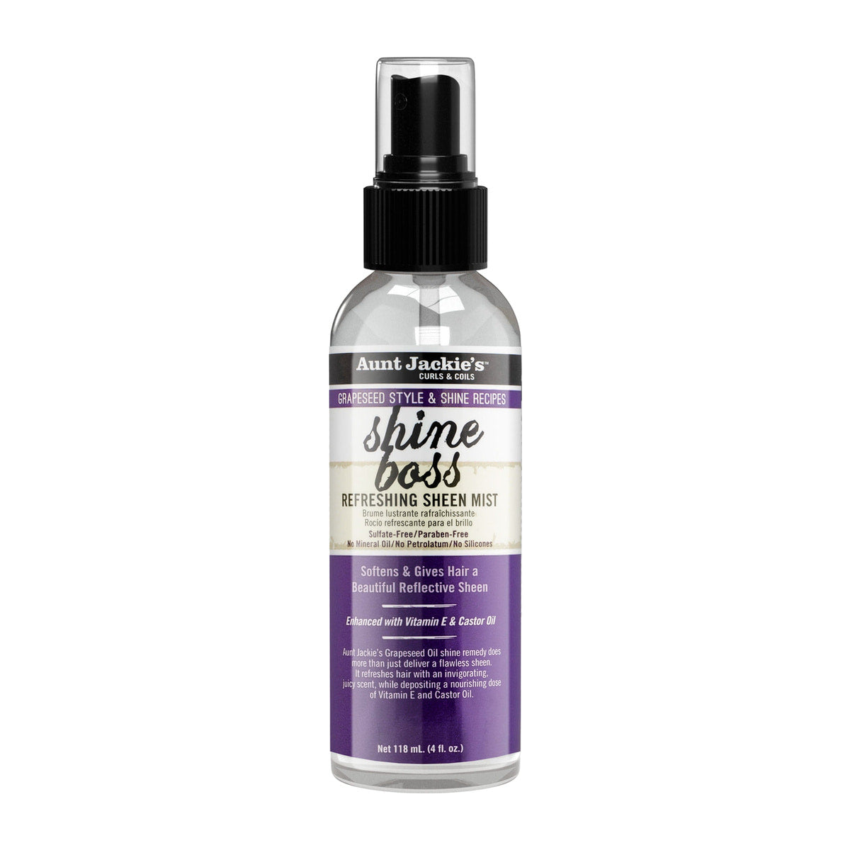 Aunt Jackie's Grapeseed Shine Boss Sheen Mist – 4 oz product image on white background