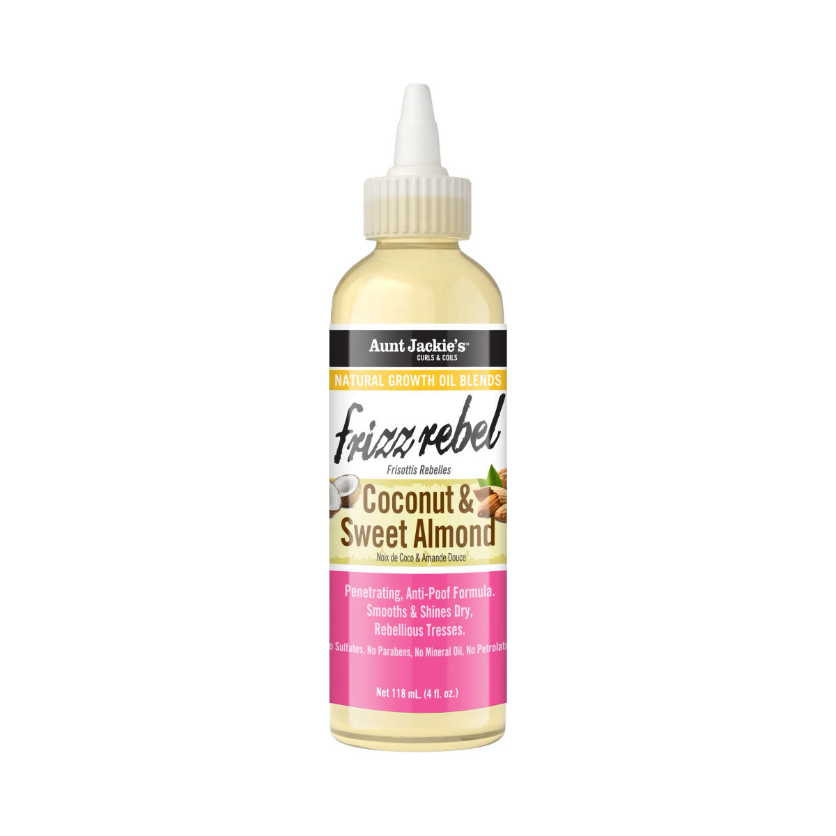 Aunt Jackie's Natural Growth Oil Blend – 4 oz – Frizz Rebel – Coconut & Sweet Almond product image