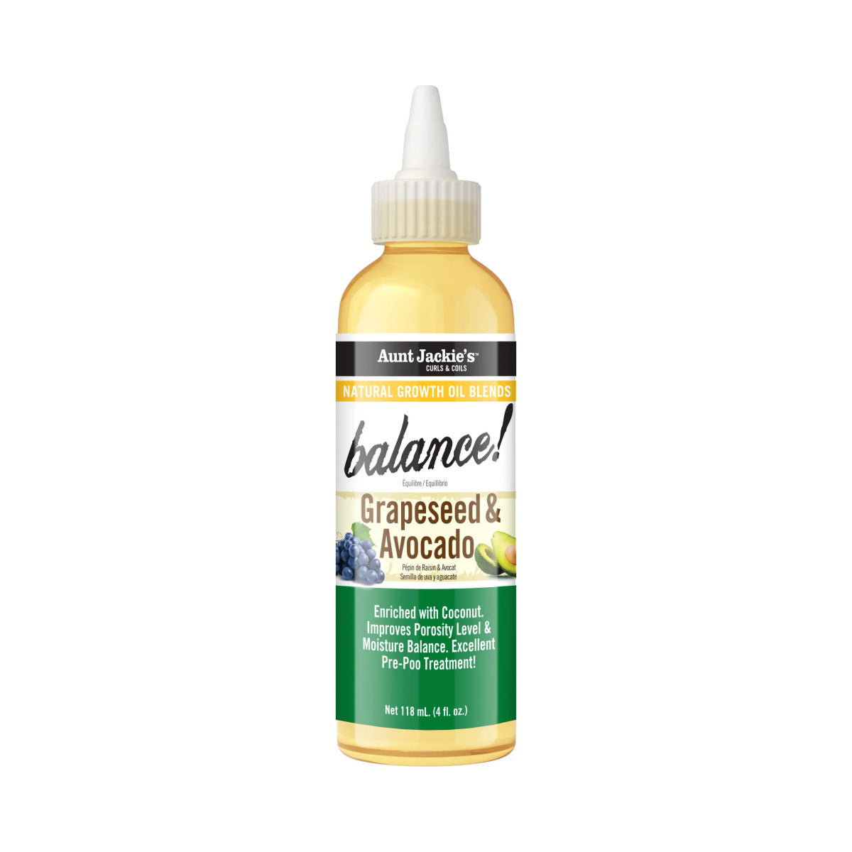 Aunt Jackie's Natural Growth Oil Blend – 4 oz – Balance! – Grapeseed & Avocado product image