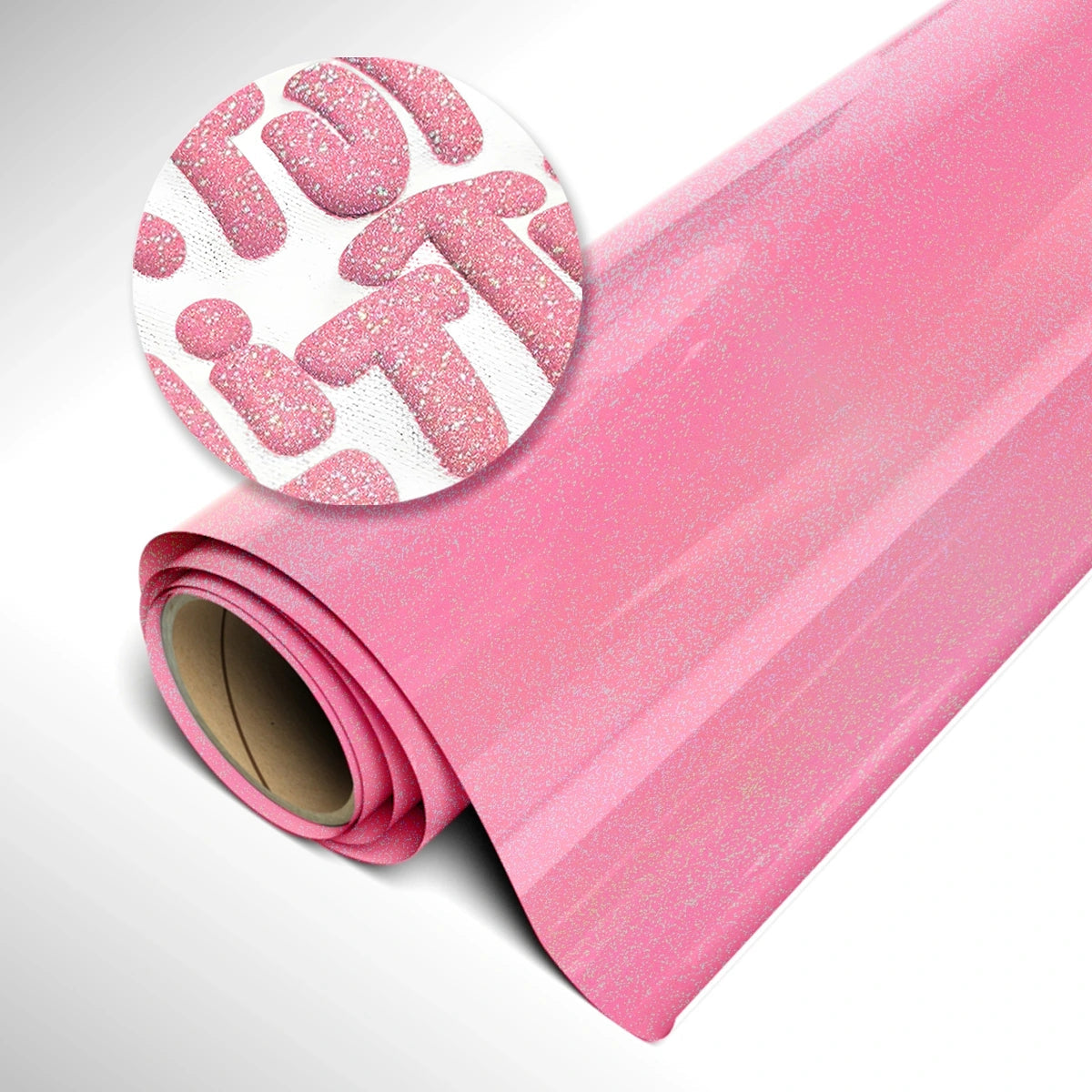 Siser Easy Puff Glitter manufacturer material/application example; material sold by the foot, garment and full roll not included