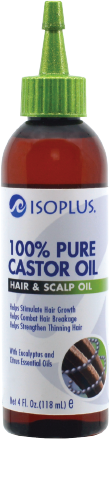 Isoplus 100 percent Pure Castor Oil Hair and Scalp Oil 4 oz bottle on white background