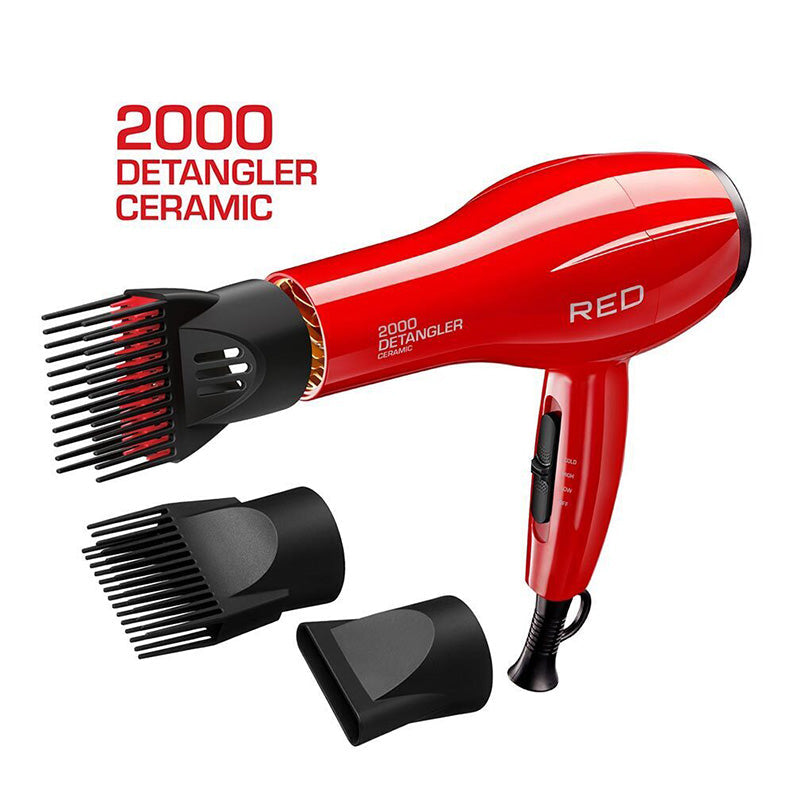 RED by KISS 2000 Ceramic Detangler Hair Dryer – Red – one unit with included attachments