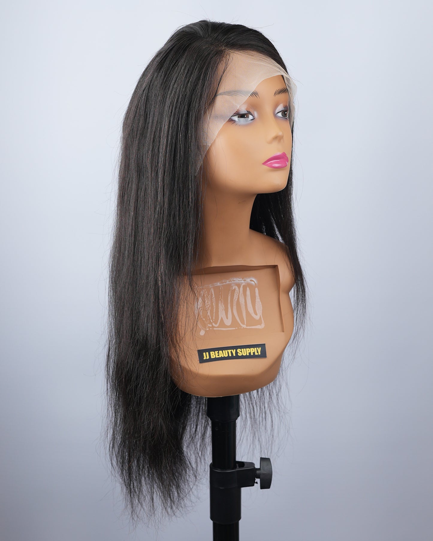 24 INCH 13"x4" Transparent Lace Straight Layered Unprocessed Human Hair Glueless Frontal Wig (Natural Black)