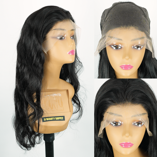 24 INCH Body Wave 13"x4" HD Transparent Lace Unprocessed Human Hair Glueless Frontal Wig (Natural Black)
