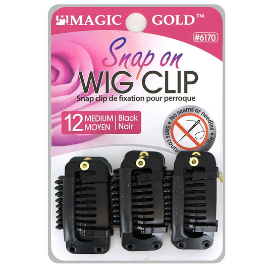 Magic Gold Snap On WIG CLIP No Seams or Needles (12pcs. Black) by Gold Magic