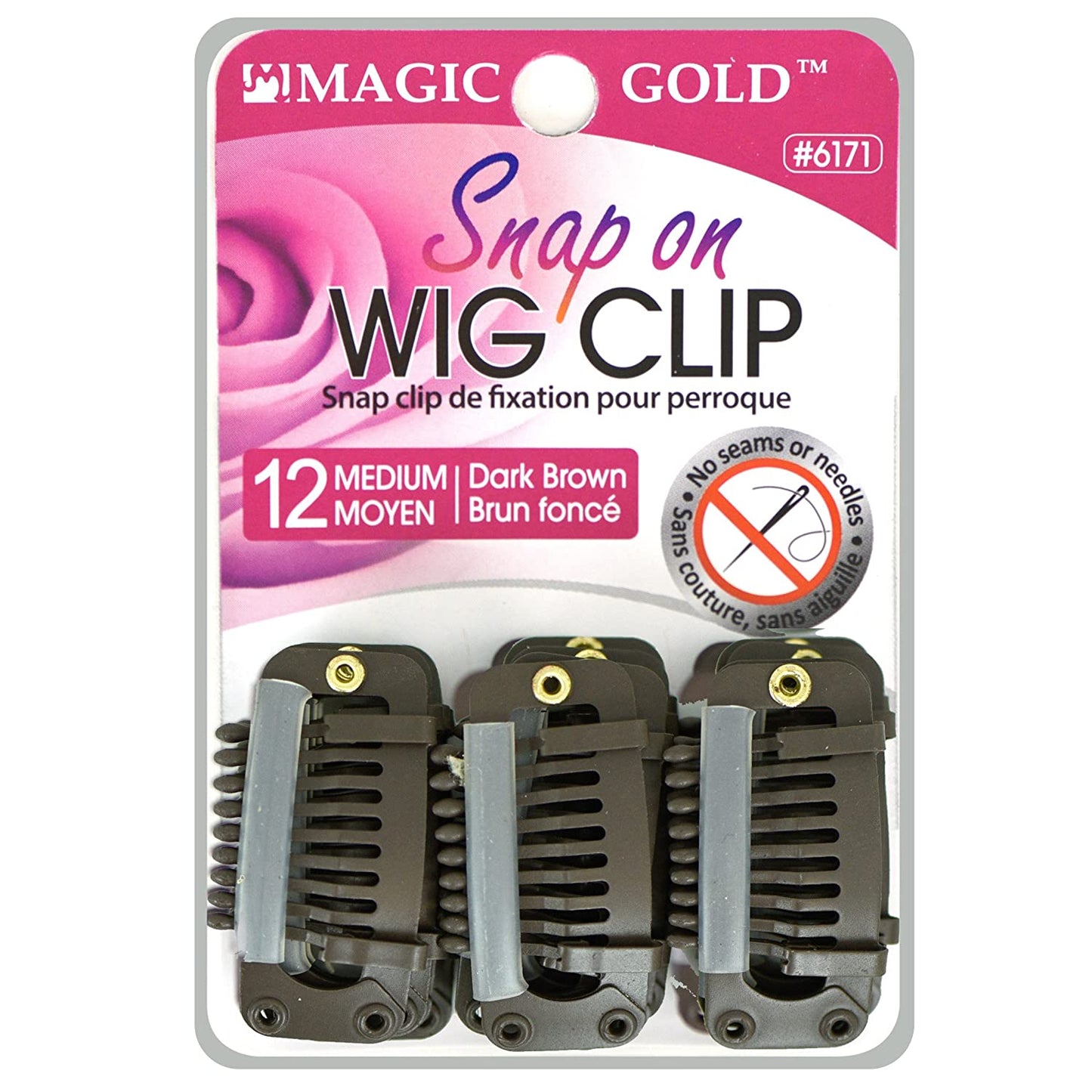 " Magic Gold" Snap On WIG CLIP No Seams or Needles (12pcs. Brown)