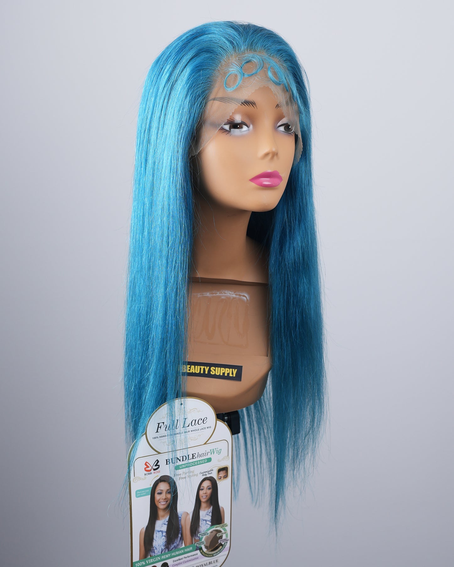 24 INCH Bobbi Boss® BNGLWST FULL LACE 100% Hand-Tied Bundle Hair whole Lace Virgin Remi Human Hair Wig (Blue)