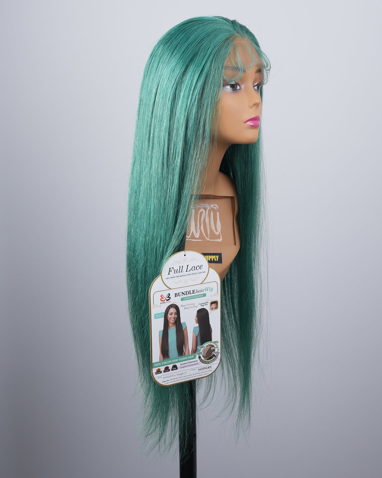 Bobbi Boss® BNGLWST FULL LACE 100% Hand-Tied Bundle Hair whole Lace Virgin Remi Human Hair Wig (Satin Green)