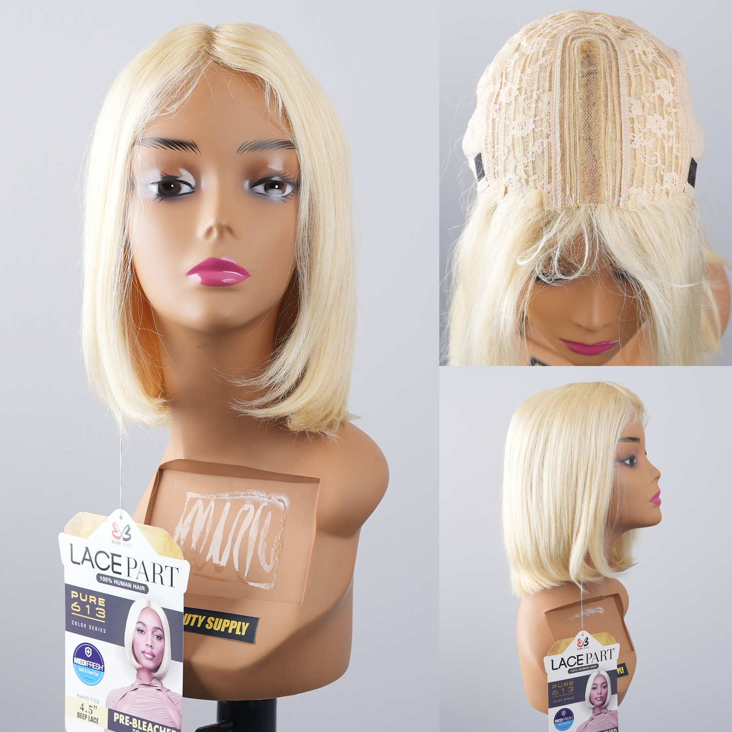 Bobbi Boss MHLP0008 Glenda 613 Blonde Middle Part Bob Ready to Dye Unprocessed Human Hair Wig