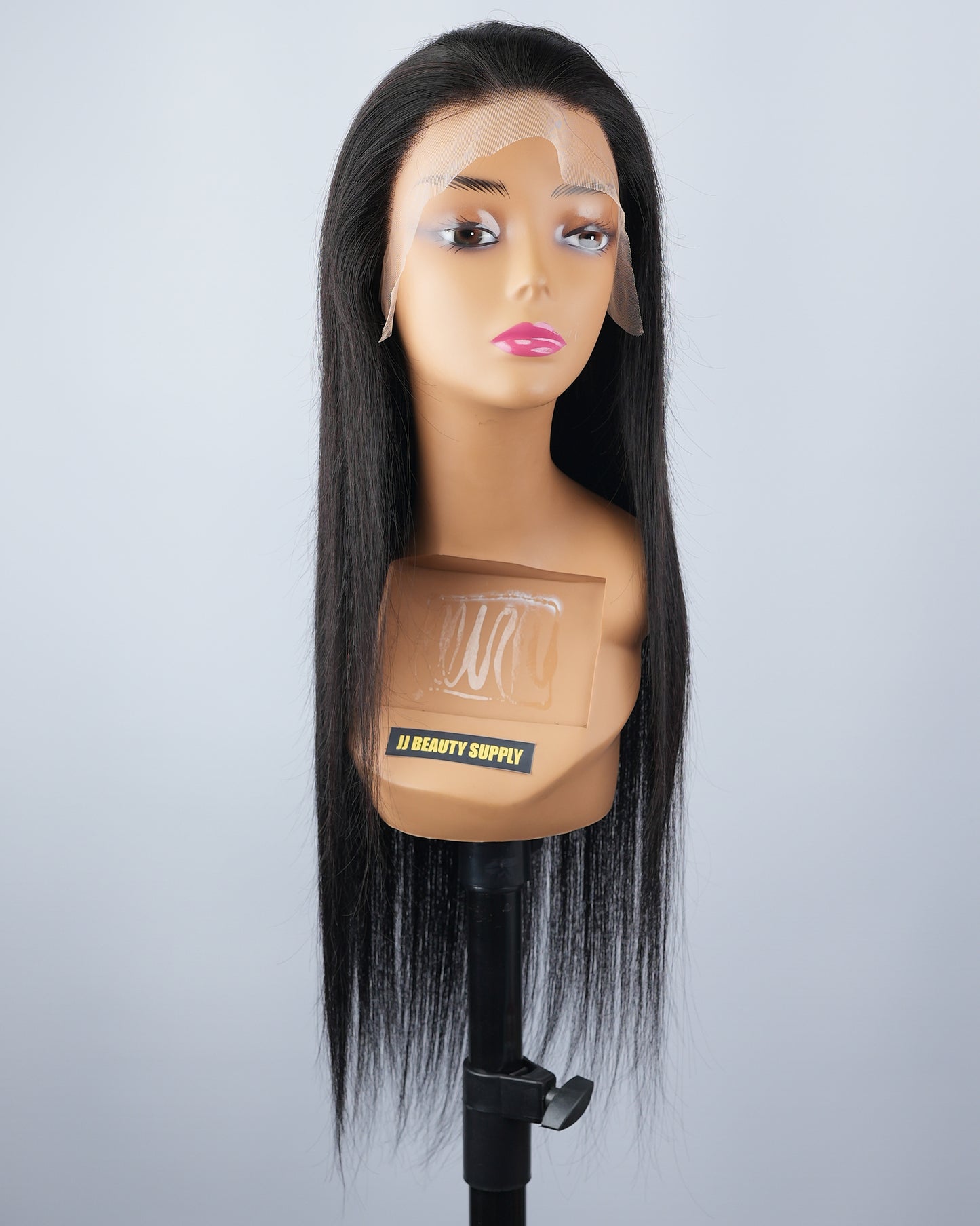 24 INCH Straight 13"x4" Transparent Lace Straight Layered Unprocessed Human Hair Glueless Frontal Wig (Natural Black)