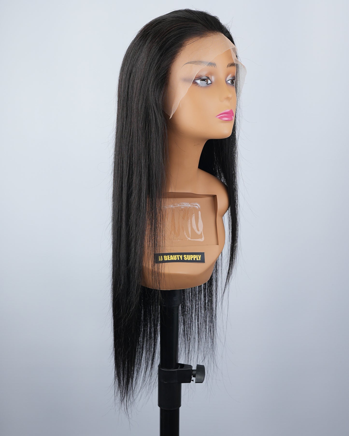 24 INCH Straight 13"x4" Transparent Lace Straight Layered Unprocessed Human Hair Glueless Frontal Wig (Natural Black)