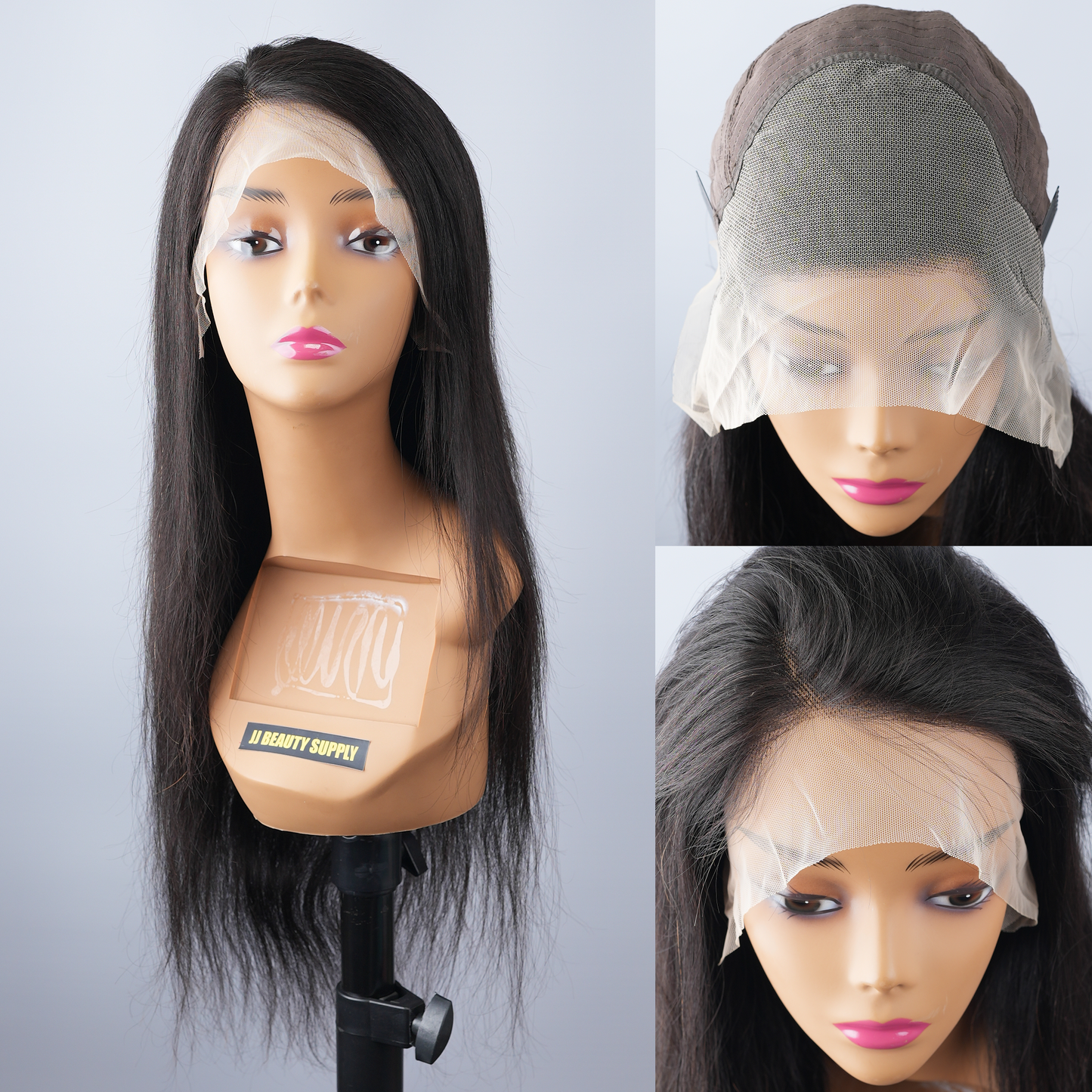 24 INCH 13"x4" Transparent Lace Straight Layered Unprocessed Human Hair Glueless Frontal Wig (Natural Black)